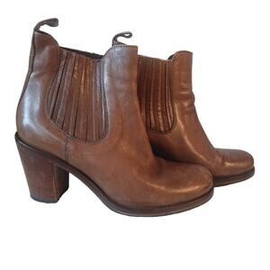 Boemos Womens 36 Brown Leather Ankle Boots Booties Stack Heel Fall Boho Western